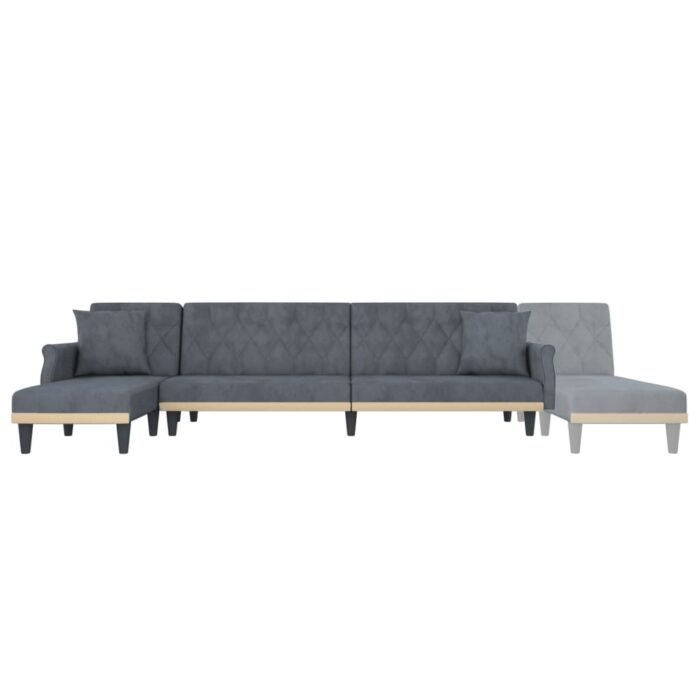 Canapé-lit en forme de L gris 271x140x70 cm velours – Image 5