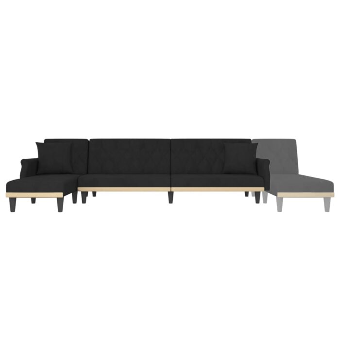 Canapé-lit en forme de L noir 271x140x70 cm velours – Image 5