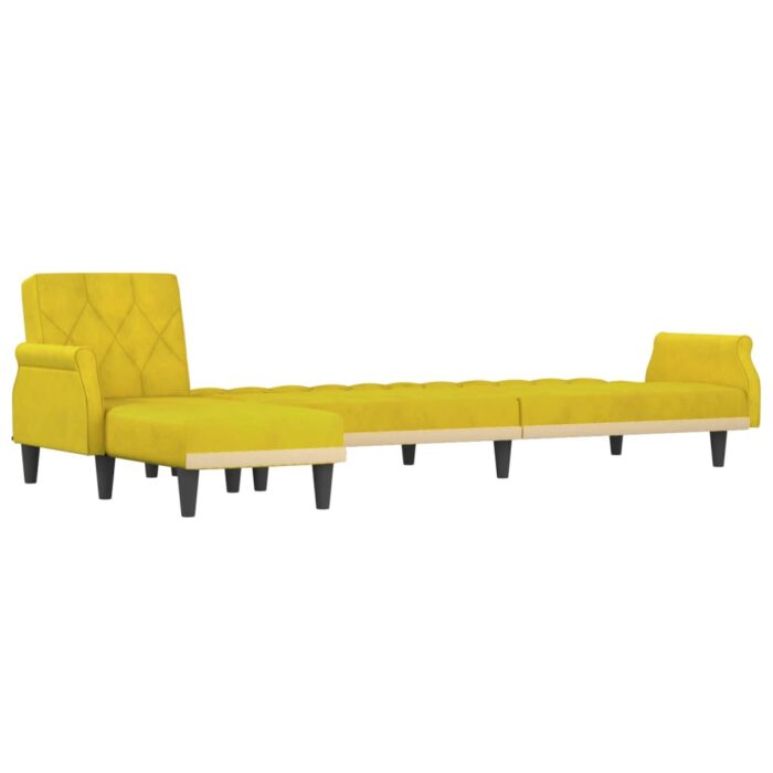 Canapé-lit en forme de L jaune 271x140x70 cm velours – Image 2