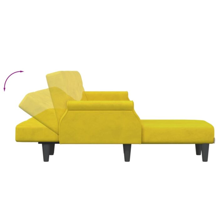 Canapé-lit en forme de L jaune 271x140x70 cm velours – Image 4
