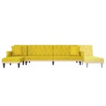 Canapé-lit en forme de L jaune 271x140x70 cm velours – Image 5