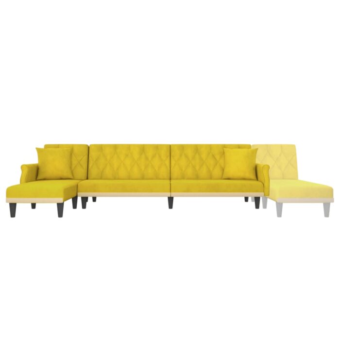 Canapé-lit en forme de L jaune 271x140x70 cm velours – Image 5