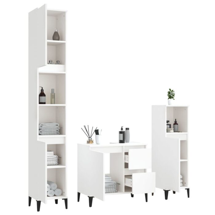 Ensemble d'armoires salle de bain 3 pcs blanc bois d'ingénierie – Image 2