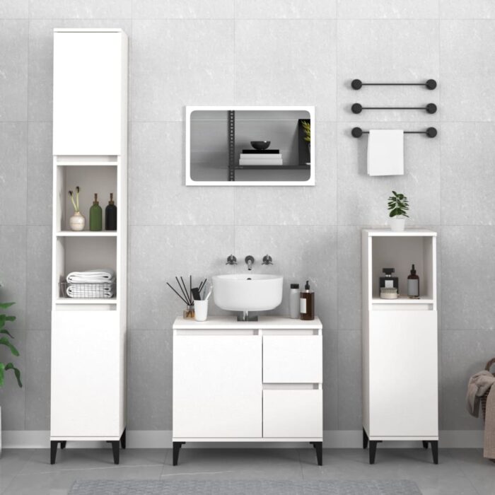 Ensemble d'armoires salle de bain 3 pcs blanc bois d'ingénierie – Image 1