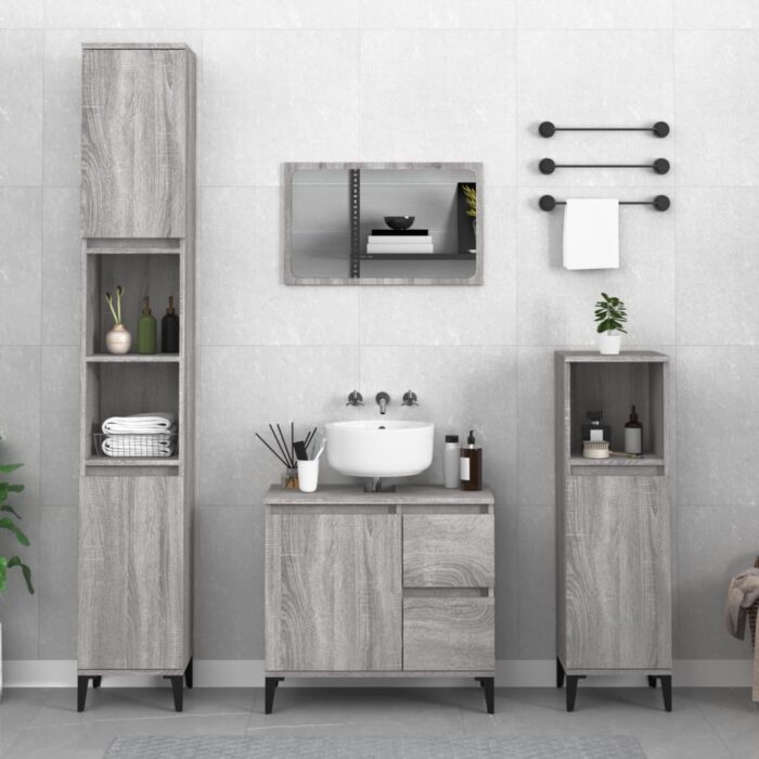 Ensemble d'armoires de salle de bain 3 pcs sonoma gris – Image 1