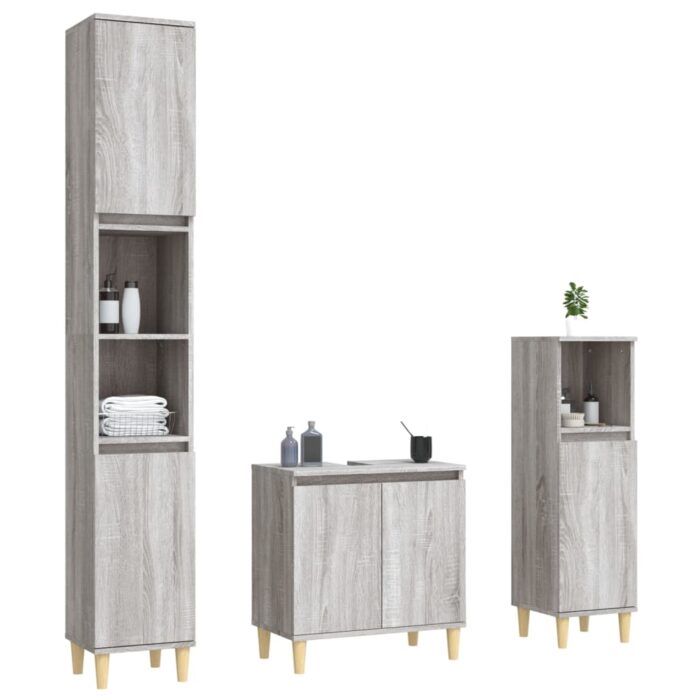 Ensemble de meubles de salle de bain 3 pcs Sonoma gris – Image 2