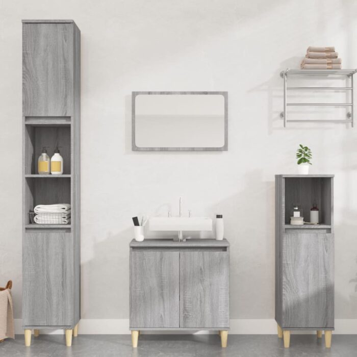 Ensemble de meubles de salle de bain 3 pcs Sonoma gris – Image 1