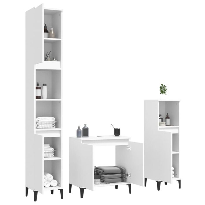 Ensemble de meubles salle de bain 3 pcs blanc bois d'ingénierie – Image 2