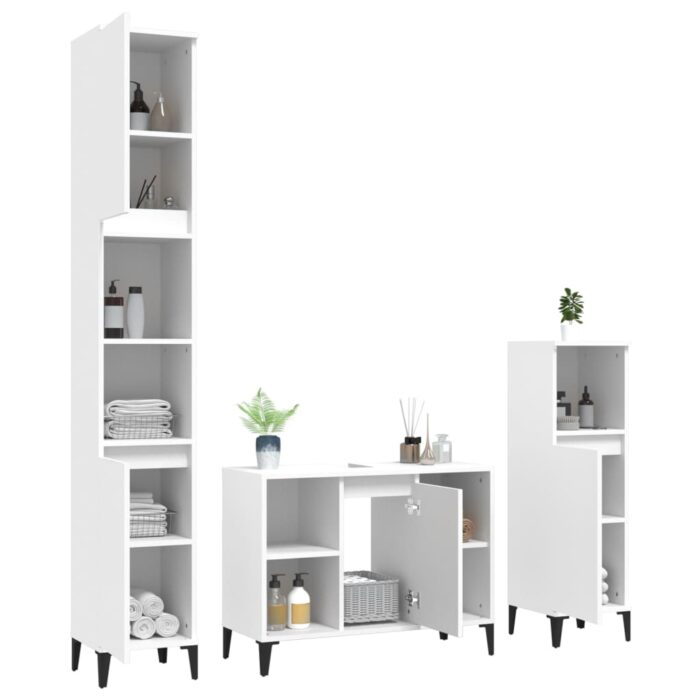 Ensemble de meubles salle de bain 3 pcs blanc bois d'ingénierie – Image 2