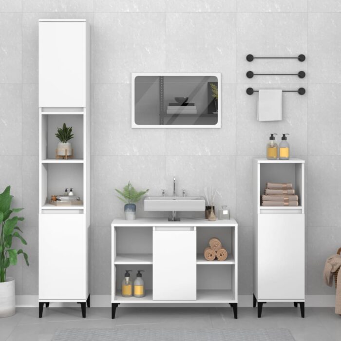 Ensemble de meubles salle de bain 3 pcs blanc bois d'ingénierie – Image 1