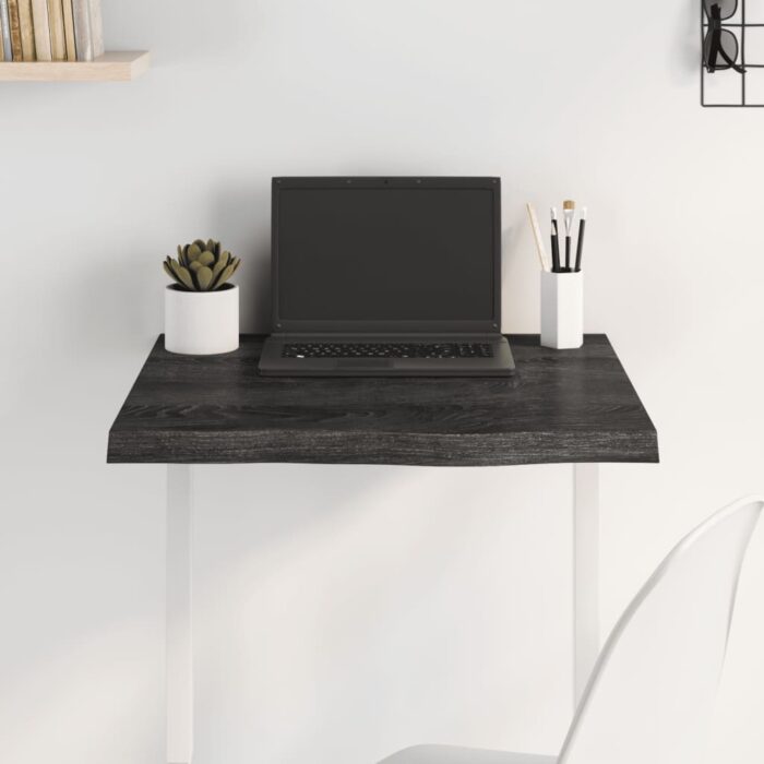 Dessus de table marron foncé bois chêne massif traité – Image 1