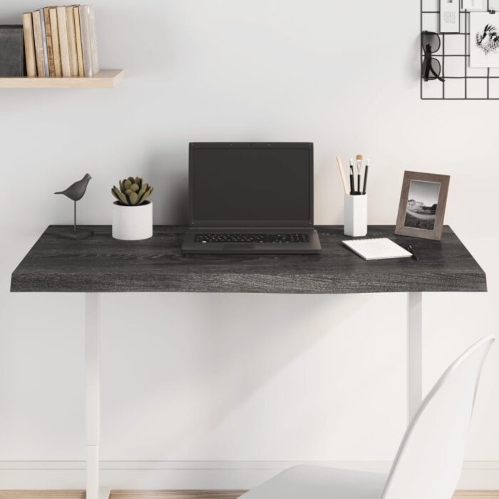 Dessus de table marron foncé bois chêne massif traité – Image 1