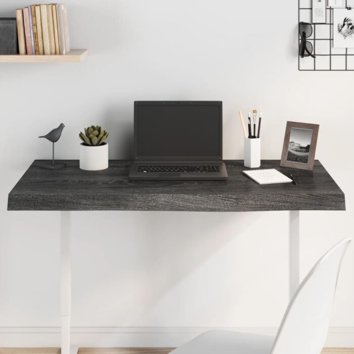 Dessus de table marron foncé bois chêne massif traité – Image 1