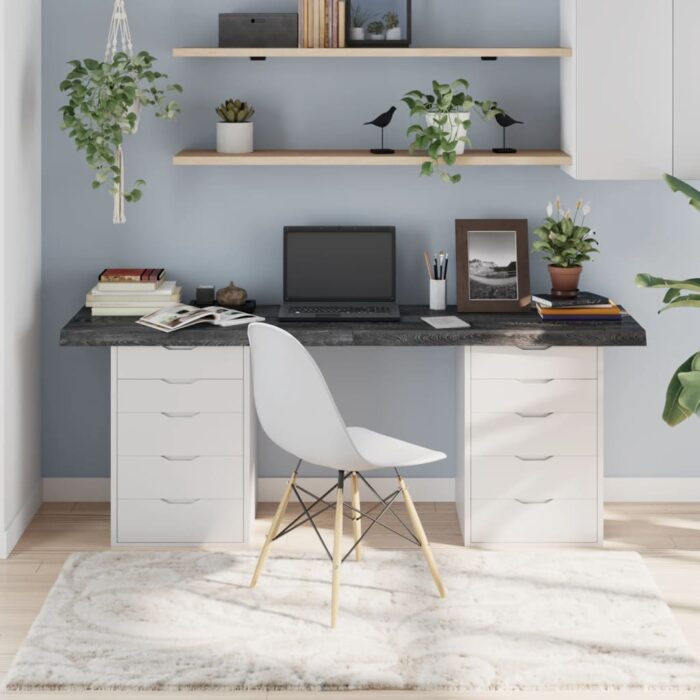 Dessus de table marron foncé bois chêne massif traité – Image 1