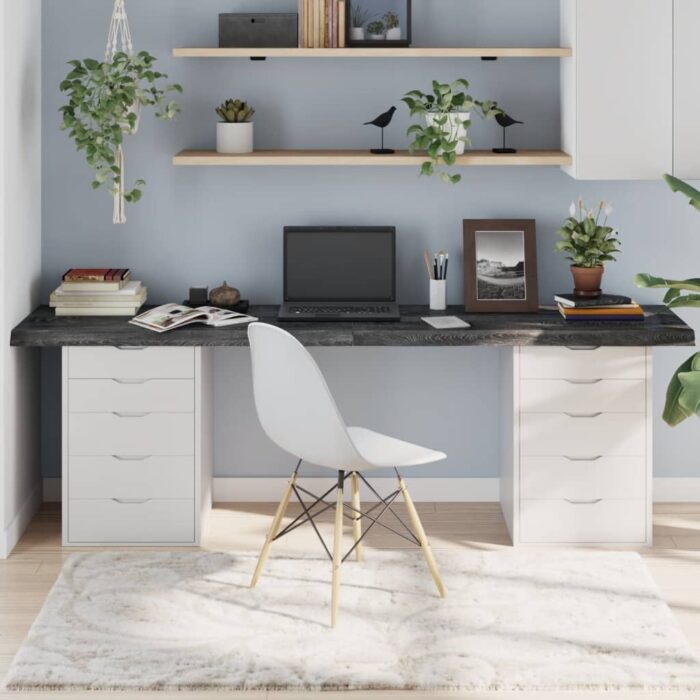 Dessus de table marron foncé bois chêne massif traité – Image 1