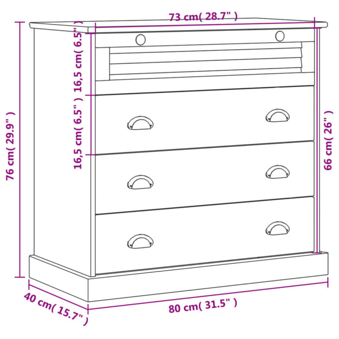 Commode VIGO blanc 80x40x76 cm bois massif de pin – Image 6