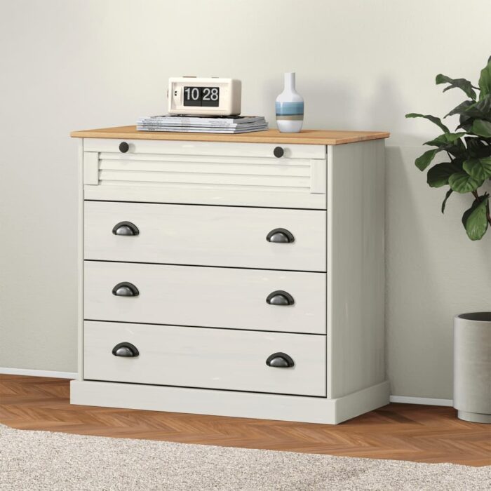 Commode VIGO blanc 80x40x76 cm bois massif de pin – Image 1