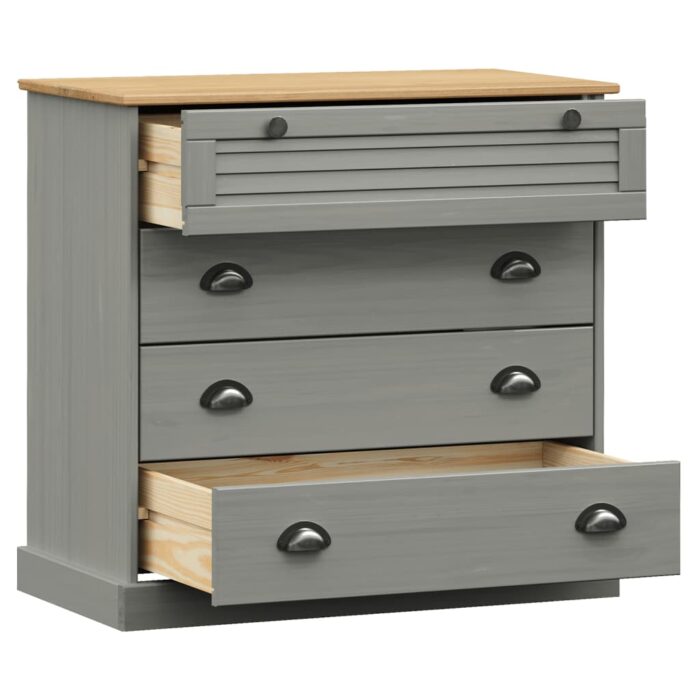 Commode VIGO gris 80x40x76 cm bois massif de pin – Image 3