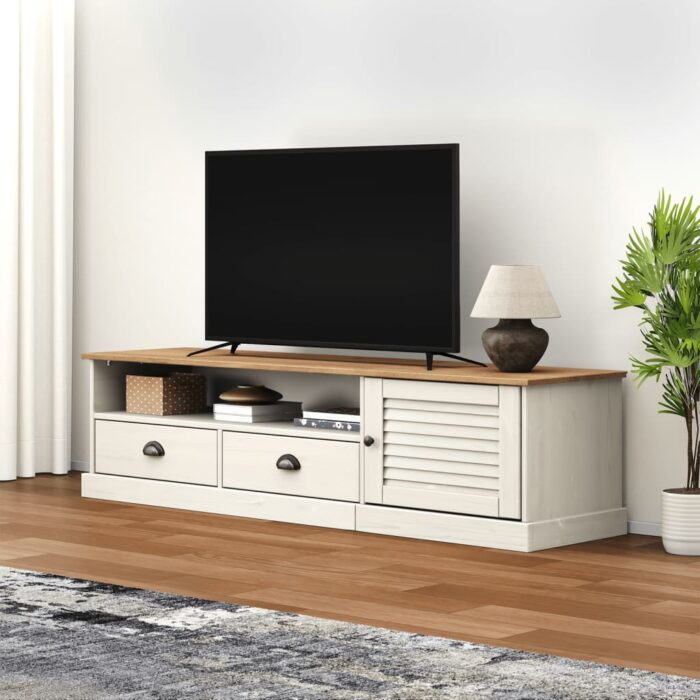 Meuble TV VIGO blanc 156x40x40 cm bois massif de pin – Image 1