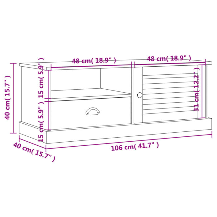 Meuble TV VIGO gris 106x40x40 cm bois massif de pin – Image 7