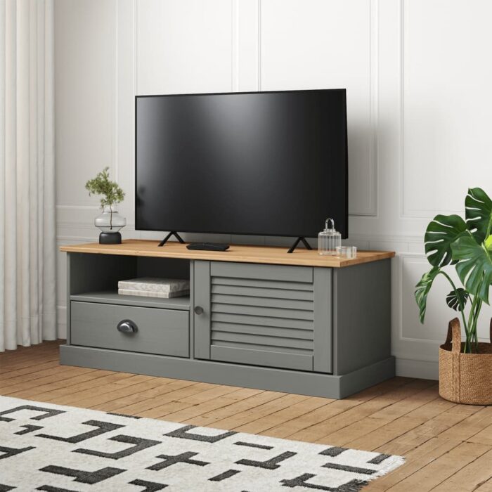 Meuble TV VIGO gris 106x40x40 cm bois massif de pin – Image 1