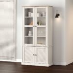 Vitrine en verre VIGO blanc 85x35x170 cm bois massif de pin