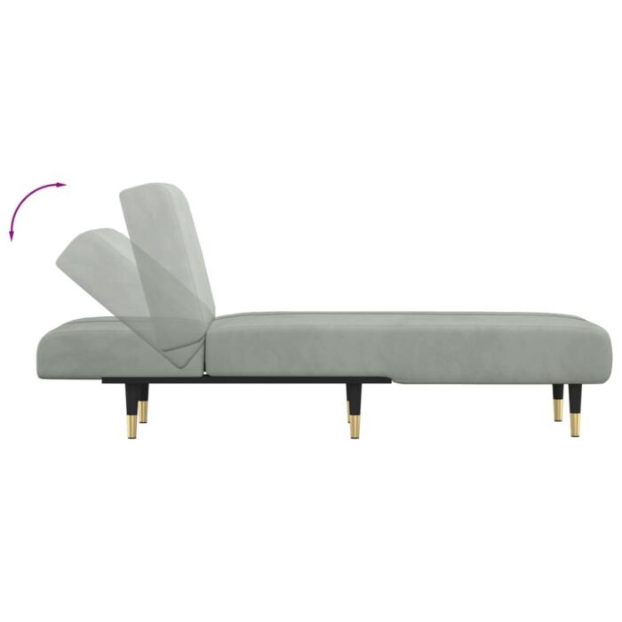 Chaise longue gris clair velours – Image 4