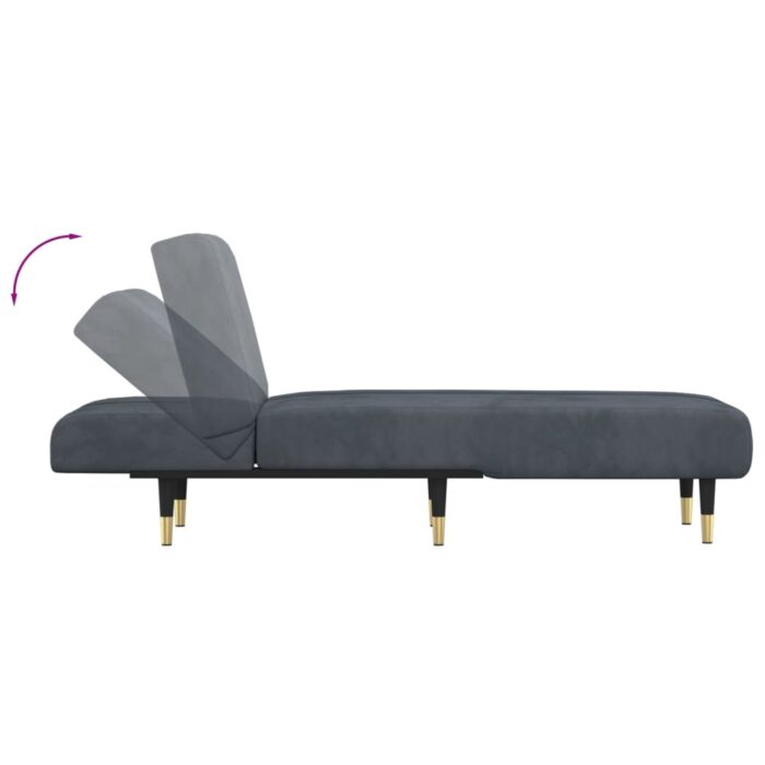 Chaise longue gris foncé velours – Image 4
