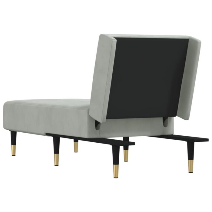 Chaise longue gris clair velours – Image 3