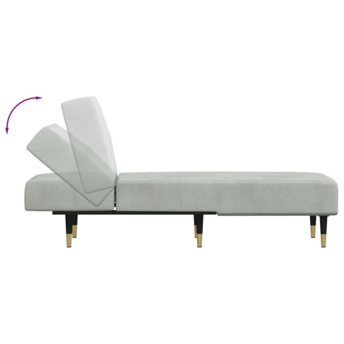 Chaise longue gris clair velours – Image 4