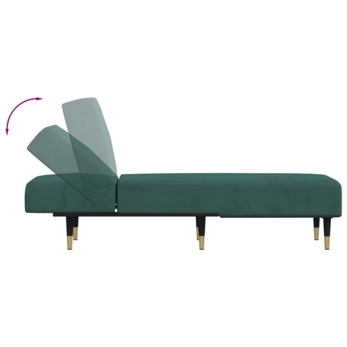 Chaise longue vert foncé velours – Image 4