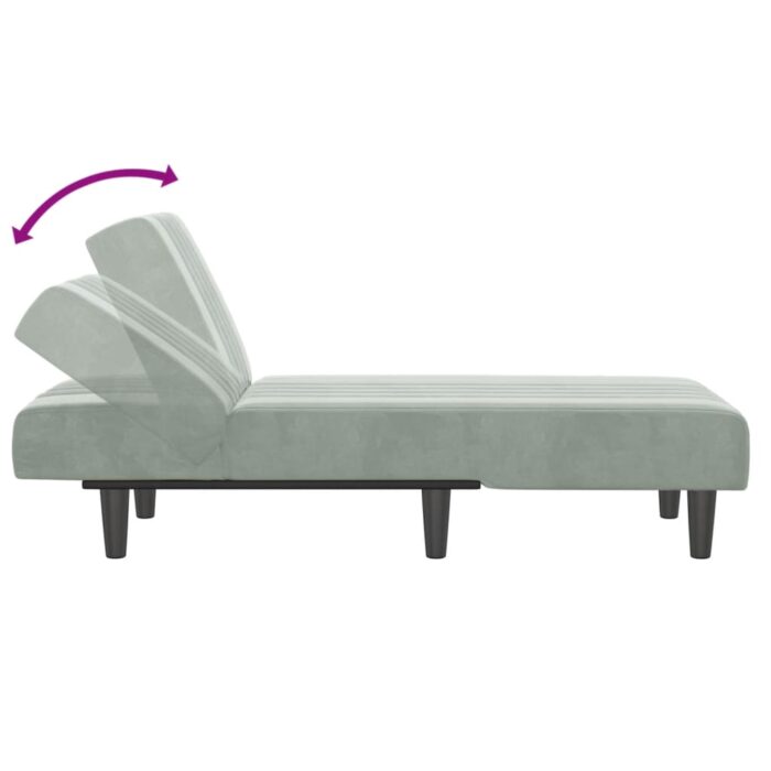 Chaise longue gris clair velours – Image 4
