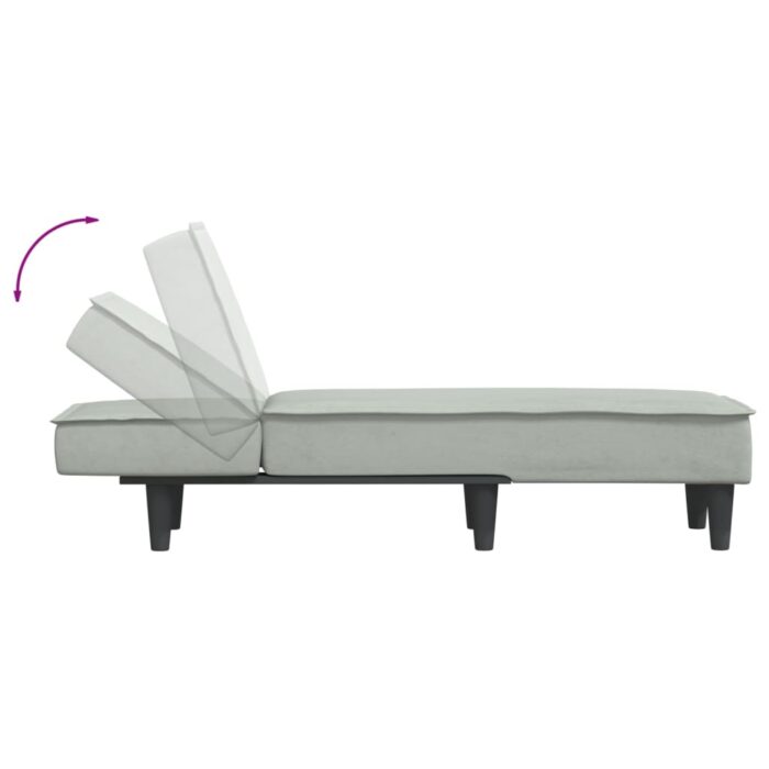 Chaise longue gris clair velours – Image 4