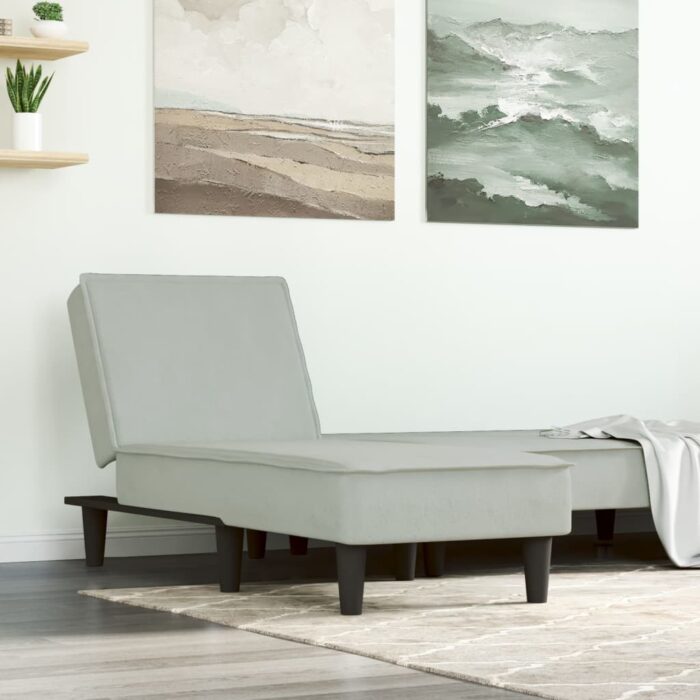 Chaise longue gris clair velours – Image 1