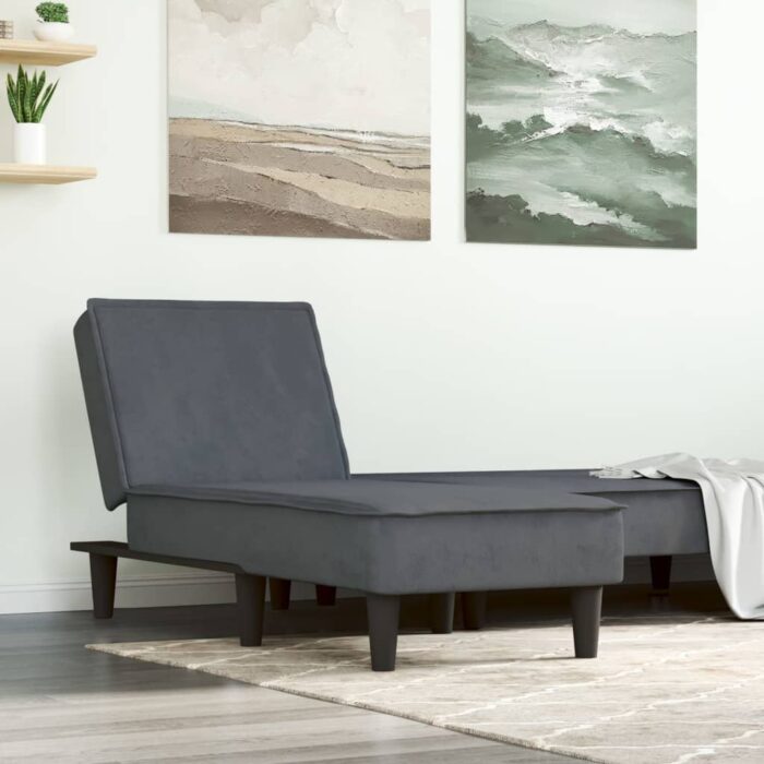 Chaise longue gris foncé velours – Image 1