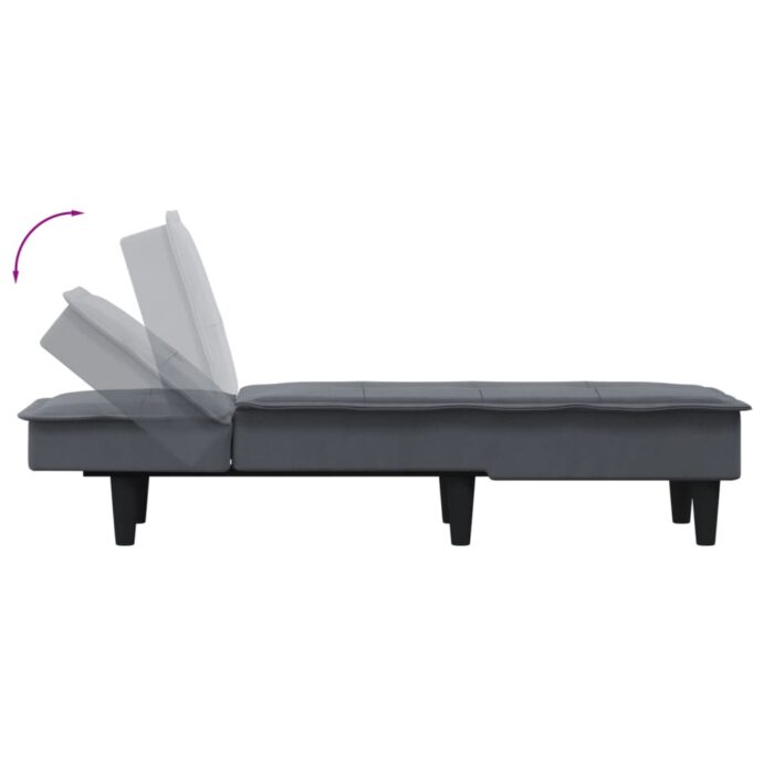 Chaise longue gris foncé velours – Image 4