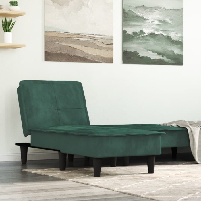 Chaise longue vert foncé velours – Image 1