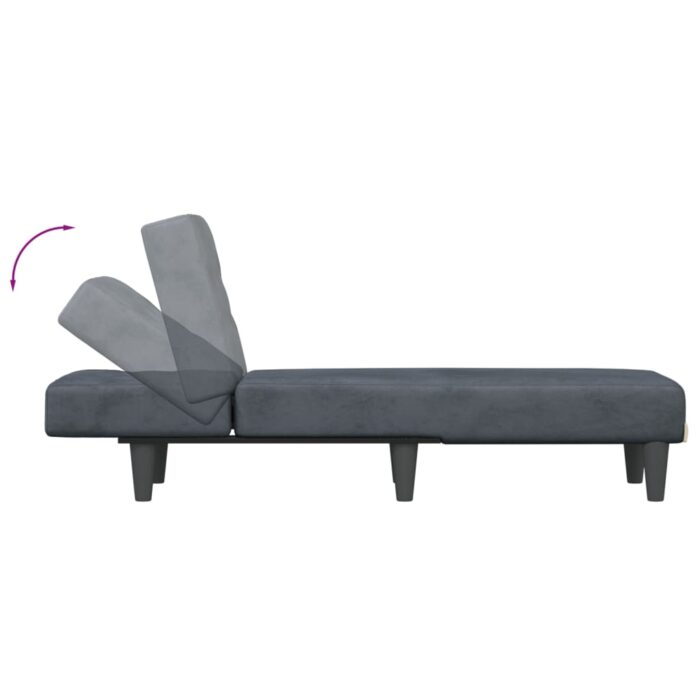 Chaise longue gris foncé velours – Image 4