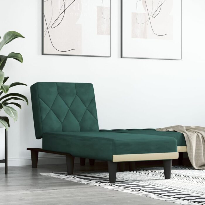 Chaise longue vert foncé velours – Image 1