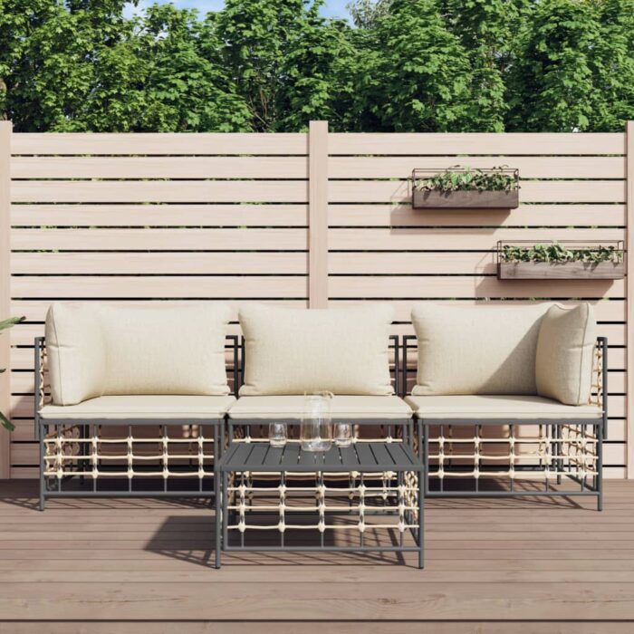 Salon de jardin 4 pcs avec coussins anthracite résine tressée – Image 1