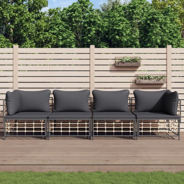 Salon de jardin 4 pcs avec coussins anthracite résine tressée – Image 1