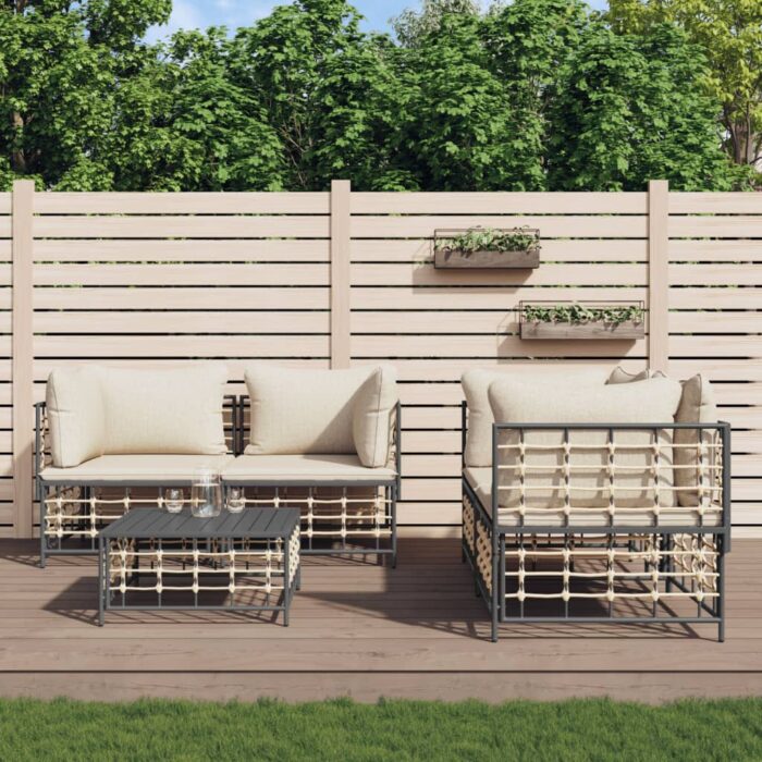 Salon de jardin 5 pcs avec coussins anthracite résine tressée – Image 1
