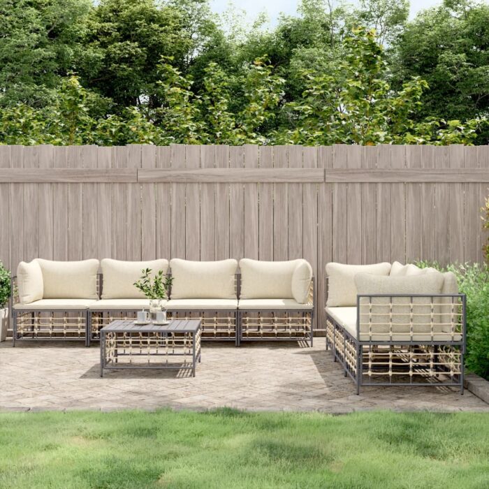 Salon de jardin 8 pcs avec coussins anthracite résine tressée – Image 1
