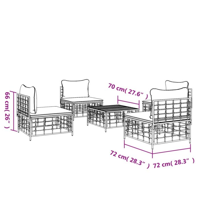 Salon de jardin 5 pcs avec coussins anthracite résine tressée – Image 6