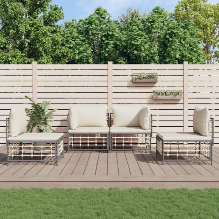 Salon de jardin 4 pcs avec coussins anthracite résine tressée – Image 1
