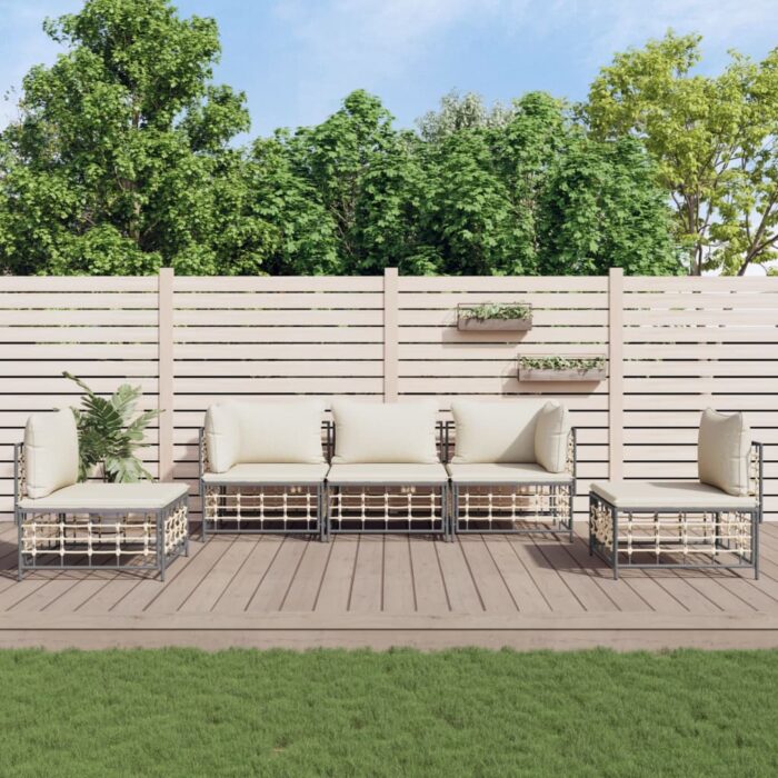 Salon de jardin 5 pcs avec coussins anthracite résine tressée – Image 1
