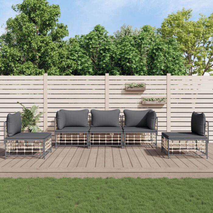 Salon de jardin 5 pcs avec coussins anthracite résine tressée – Image 1