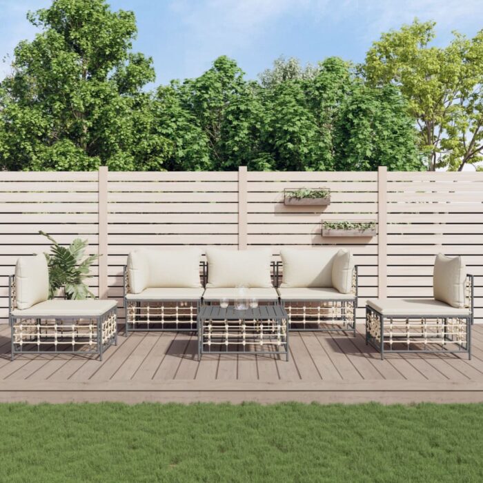 Salon de jardin 6 pcs avec coussins anthracite résine tressée – Image 1