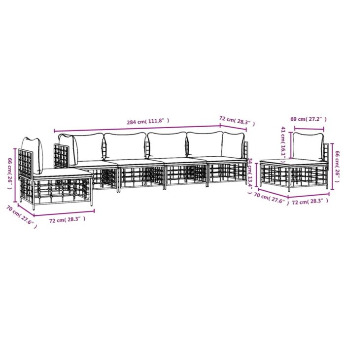 Salon de jardin 6 pcs avec coussins anthracite résine tressée – Image 6