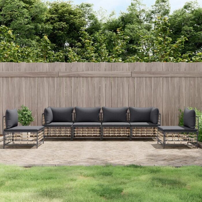Salon de jardin 6 pcs avec coussins anthracite résine tressée – Image 1